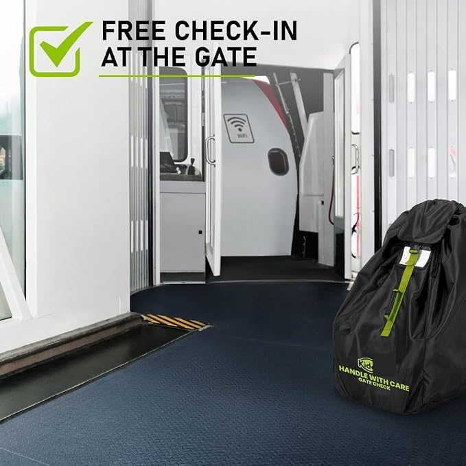 KiddiGo Car Seat Travel Bag For Airplane, Black & Green, 33” H x 18” W x 18” D, Fits Most Standard Convertible, Booster & Infant Car Seats, Gate Check Universal Size Car Seat Cover, Easy Carry Design - Image 5