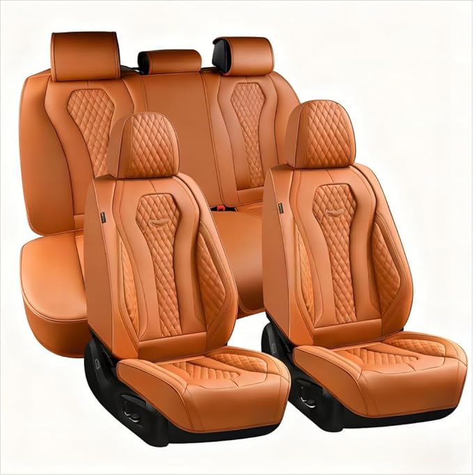 Coverado Seat Covers, Car Seat Covers Full Set, Leather Car Seat Cover, Car Seat Covers Front Seats Back Seat Cover Seat Protector Universal Fit Most Cars (Brown-All, FullSet) by COVERADOAUTO