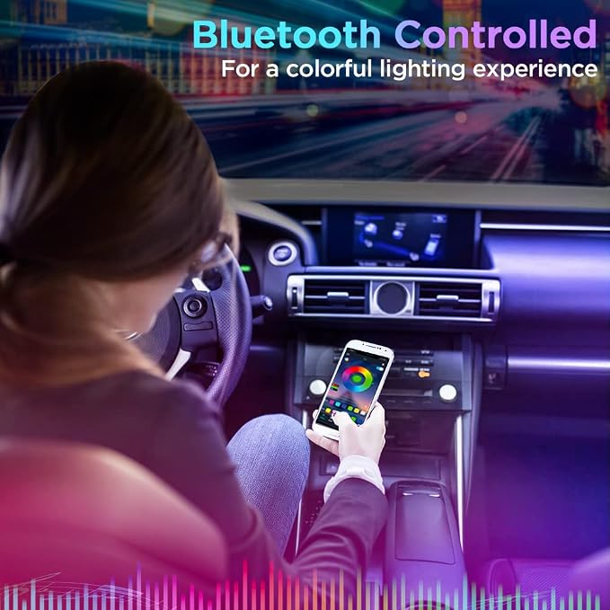 Xprite Dreamcolor USB LED Cars Interior Lights Strip Kits, w/Remote & Bluetooth APP Control, Footwell Under Dash RGB Neon Chasing Inside Lights, DIY Music Mode, Universal for Vehicle Trucks UTV ATV - Image 2