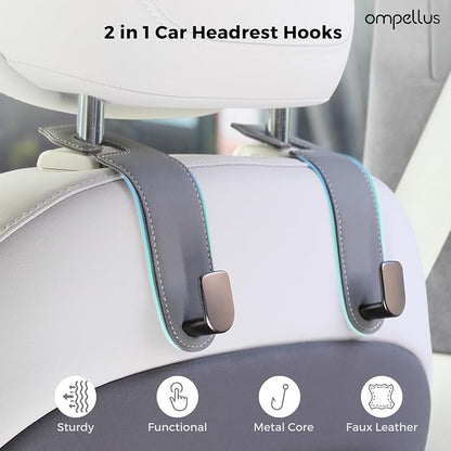 Car Purse Holder,2 Pack Leather Car Purse Hook,Car Organization Accessories | Sturdy Metal Core, Premium Leather Wrapped, Universal Fit for Most Vehicle Seat Headrest, 360-degree Rotation,Easy to Install - Image 2