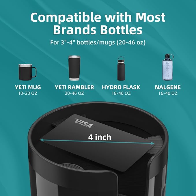 TYKOR Car Cup Holder Expander Adapter, Extender for Car with Offset Base | Compatible with Yeti 14/24/36oz, Owala 12/24/40oz, Other Large Water Bottles and Mugs in 3.2"-4.0" - Image 3