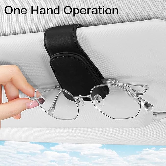 2 Packs Sunglass Holder for Car Sun Visor, Magnetic Eyeglass Hanger Clip for Car Visor, Leather Car Glasses Mount, Car Interior Visor Accessories (Red-2Pcs) - Image 5