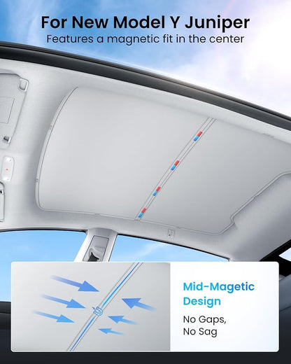 REEVAA Tesla Model Y Juniper (2026-2025) Sunshade Roof Accessories, Gray | OEM Fit;Full Blackout & Heat-Blocking; Protect Interior & Reduce A/C Workload; Two-Piece Magnetic Design Prevents Sagging - Image 3