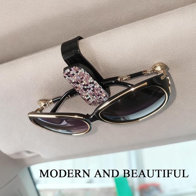 2PCS Bling Rhinestone Car Sun Visor Glasses Holders with Anti-Scratch Sponge, Sunglass Holder for Car, Ticket Card Clip Sunglasses Mount, Auto Eyeglass Hanger Clip for Women Girls (Purple) - Image 7