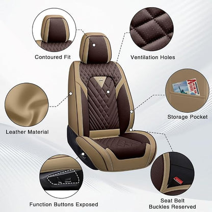 Fit for Toyota Sienna Limited Seat Covers 2014-2026, Nappa Leather, 360° Full Protection, Thick Padding & Memory Foam, Waterproof & Stain-Resistant Car Seat Cover (Standard 2 Seats,Brown&Beige) - Image 6