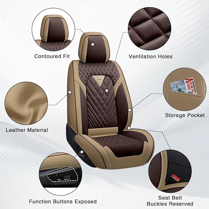 Fit for Toyota RAV4 Seat Covers 2001-2026,Premium Leather, 360° Full Protection, Thick Padding & Memory Foam, Waterproof & Stain-Resistant Car Seat Cover Front Set (2 Seat,Brown&Beige) - Image 6