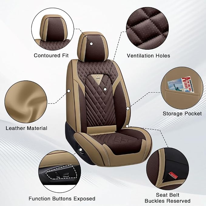 Fit for Toyota Avalon Seat Covers 2001-2026,Premium Leather, 360° Full Protection, Thick Padding & Memory Foam, Waterproof & Stain-Resistant Car Seat Cover (5 Seat,Brown&Beige) - Image 6