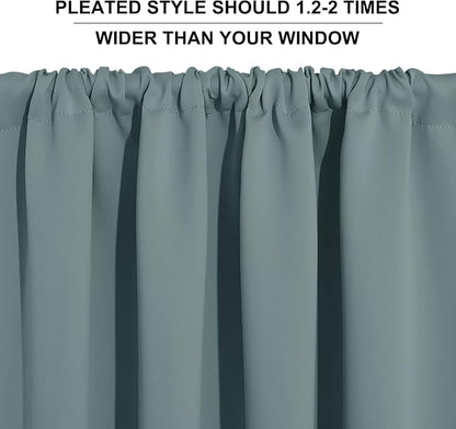 RYB HOME Blackout French Door Window Curtain Coverings, Rod Pocket | Thermal Insulated,Privacy Protection,Non See Through,Drapes for Small Window Bathroom Kitchen,W29 x L45,Dusty Blue,2 Panels - Image 7