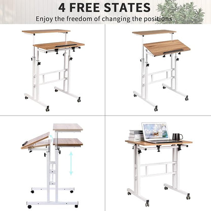 SIDUCAL Small Standing Desk, Portable Stand Up Desk, Height Adjustable Mobile Standing Table Converter with Wheels Computer Workstations, Rolling Laptop Cart for Stand or Sit, Vintage Oak - Image 8