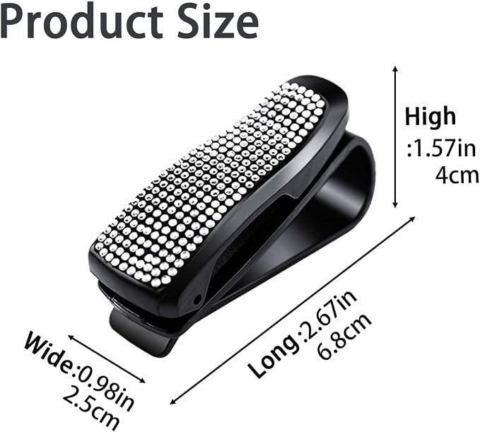 Shimmering Rhinestone Car Visor Clips (2-Pack) - One-Handed Glam Sunglass Holder, Secure Clip for Sun Visor (White) - Image 2