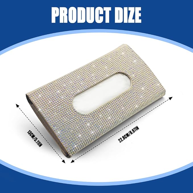 Bling Car Sun Visor Tissue Box Holder, Visor Accessories, Rhinestone PU Leather Crystal Sparkling Napkin Holder, Auto Sun Visor Paper Towel Cover Case Accessories for Most Cars (Beige+Colorful) - Image 2