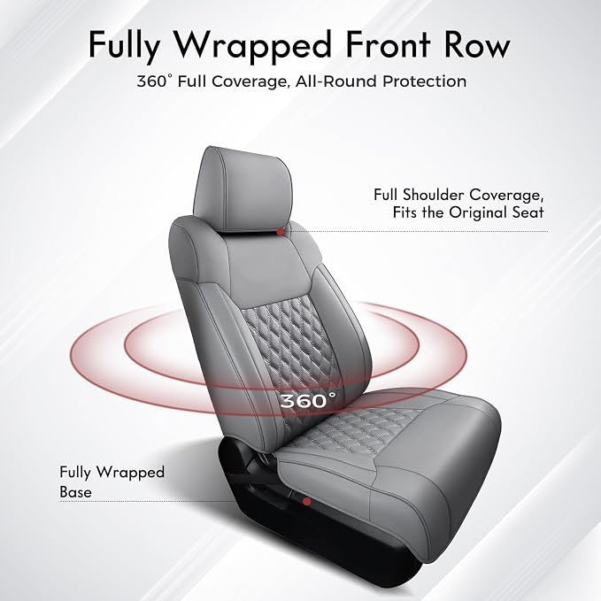 Huidasource Tacoma Front Truck Seat Covers Fit for 4th Gen Toyota Tacoma 2024-2026 All Cab SR, SR5, Limited, TRD Sport/Off-Road, Trailhunter Front Row, Nappa Leather Seat Cover (Front Pair/Gray) - Image 5