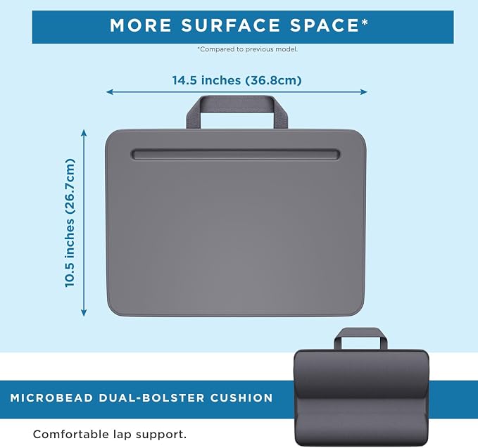 LAPGEAR Compact Lap Desk – Charcoal, Fits 14" Laptops | Microbead Cushion, Built-In Pencil Slot, Carry Handle, Fits Standard Letter-Size Paper (8.5" × 11") - Image 5