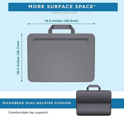 LAPGEAR Compact Lap Desk – Charcoal, Fits 14" Laptops | Microbead Cushion, Built-In Pencil Slot, Carry Handle, Fits Standard Letter-Size Paper (8.5" × 11") - Image 5