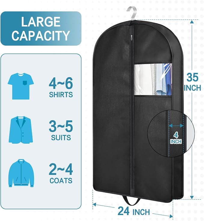 KIMBORA 35" Garment Bags for Hanging Clothes Travel, 4" Gusseted Suit Bags for Closet Storage Mens Garment Protector Cover for Coats, Jackets, Shirts (3 Packs) - Image 2