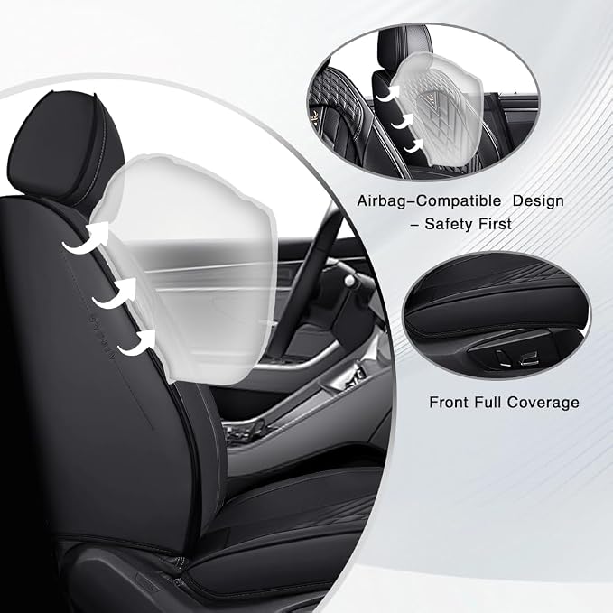 Fit for Toyota Crown Seat Covers 2023-2026,Premium Leather, 360° Full Protection, Thick Padding & Memory Foam, Waterproof & Stain-Resistant Car Seat Cover Full Set (5 Seat,Black) - Image 2