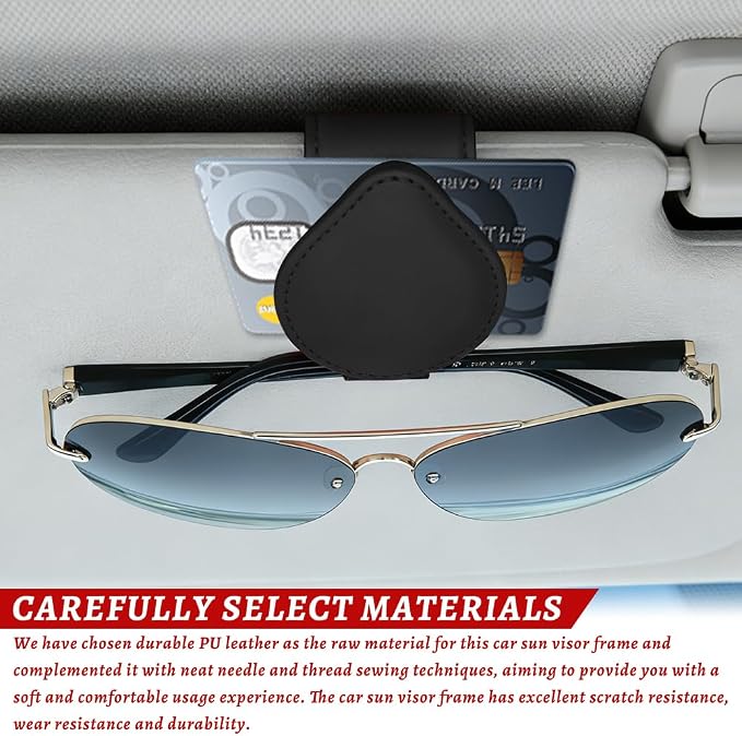 Sunglasses Holders for Car Visor, PU Leather Car Organizer, Magnetic Glasses Holder and Ticket Card Clip, Multi-Functional Auto Sun Visor Eyeglass Holder for Most Vehicles (Black) - Image 4