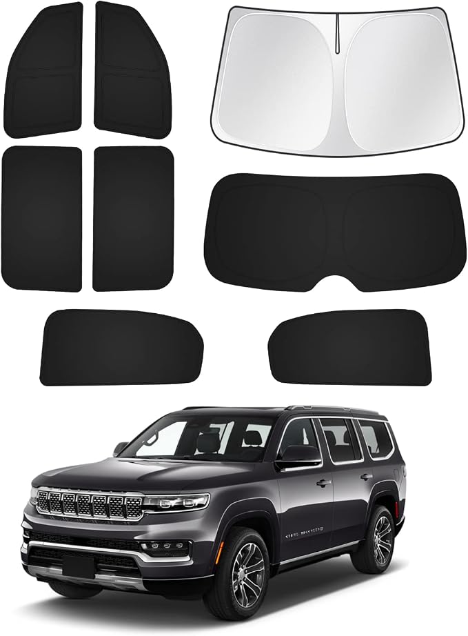 Canvcle Windshield Sun Shade for 2022-2025 2026 Jeep Grand Wagoneer (Not for Jeep Wagoneer) Accessories Sunshade Side Rear Window Shade Cover Sun Visor Privacy Protection Keep Vehicle Cool Black 8PCS by Canvcle