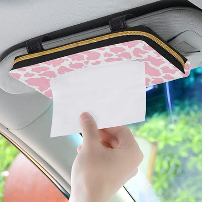 Biyejit 2 Pack Car Tissue Holder, Pink Cow Print Hanging Napkin Case, PU Leather Tissue Box for Car Sun Visor, Backseat for Car Decor - Image 3