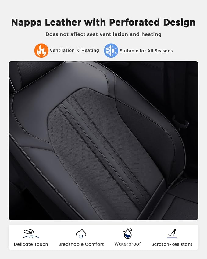 Huidasource Back Seat Cover, Luxury Faux Leather Rear Seat Cover, Velcro Adjustable, Compatible with Child Seat, Perforation Cooling＆Heating, Universal Fit for Most Cars, Vans, Trucks, SUVs, Black - Image 4