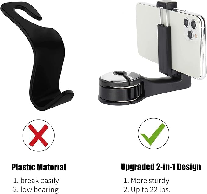 TOOVREN Upgraded 6 Pack Car Headrest Hidden Hook 2 in 1 Car Seat Hooks with Phone Holder for Purse, Backpacks,Toys,and Even Bottle Storage Organizer (Silver) - Image 2