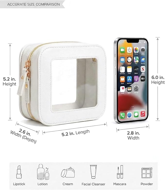 Small Makeup Bag for Purse Mini Sunscreen Cosmetics Bag Clear Cute Cosmetic Pouch for Women with Slip-in Pockets Car Bag for Beach Essentials Accessories for Girls Women Square Beige - Image 7