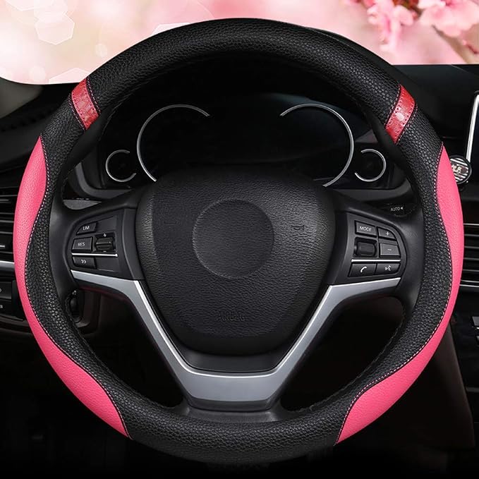Universal Leather Steering Wheel Cover for Women Steering Wheel Cover for Car 15 inch (Rose) - Image 3