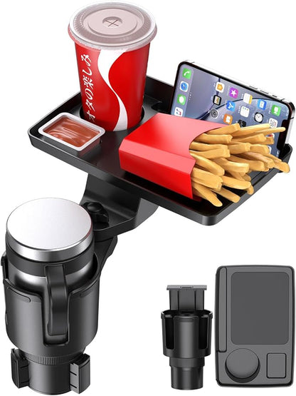 Cup Holder Tray, Detachable 360° Rotatable w/Phone Mount, Fits 2.6‑3.9 Inch | Car Cup Holder Long Road Trip Essentials Travel Patrol Accessories Drink Holder Organizer for Semi Truck Rv by Yziixi
