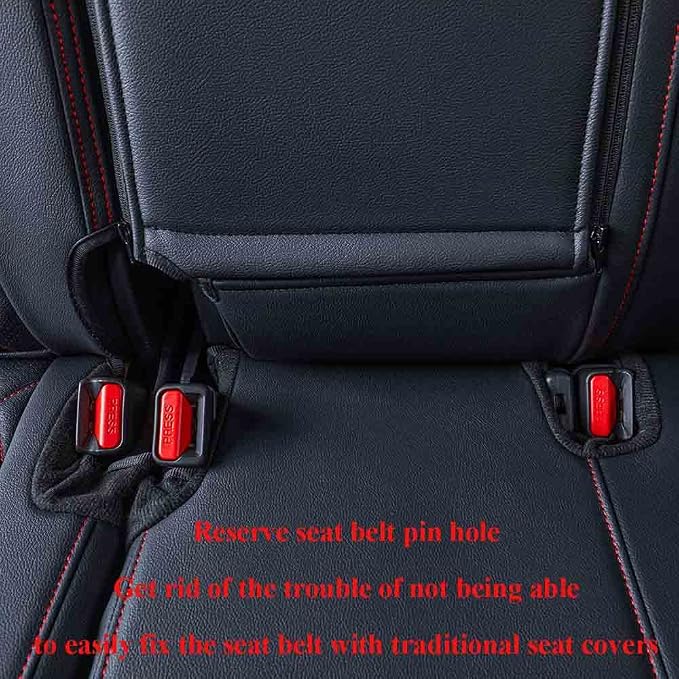 EKR Car Seat Covers for Honda CRV 2017-2022 Leatherette Full Set | Custom Fit for Honda CRV 2017 2018 2019 2020 2021 2022,Factory-Style Interior Upgrade,Faux Leather(Black with Red Piping) - Image 5