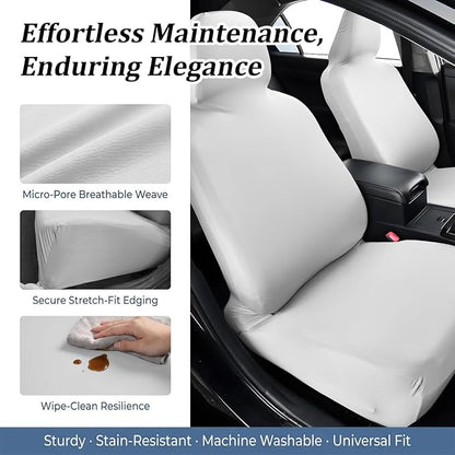 Car Seat Cover, Elastic Waterproof Dustproof Vehicle Front Seat Protector, Scratch Proof Automotive Interior Front Chair Cover Accessories, Universal Fit (White) - Image 3