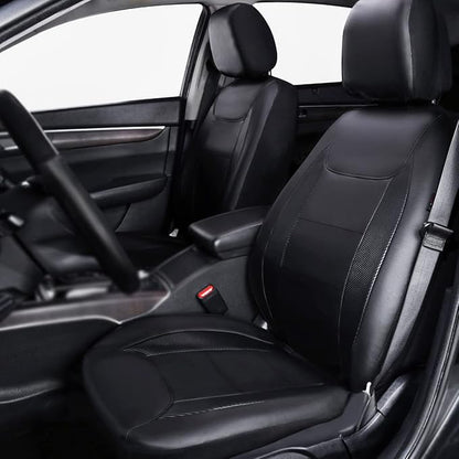 Flying Banner car seat Covers Protects Water Proof Faux Leather Carbon Fiber Fronts Solid Black (Solid Black, Front Pair) - Image 2