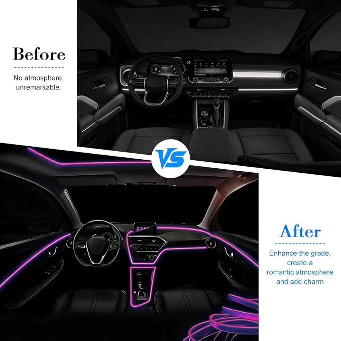 EL Wire Car LED Strip Lights, 10FT 5V USB Vehicle Ambient Lighting Kit with Fuse Protection, Automotive Interior Neon Decoration Lamp with 5mm Sewing Edge, Universal Fit (Purple) - Image 5