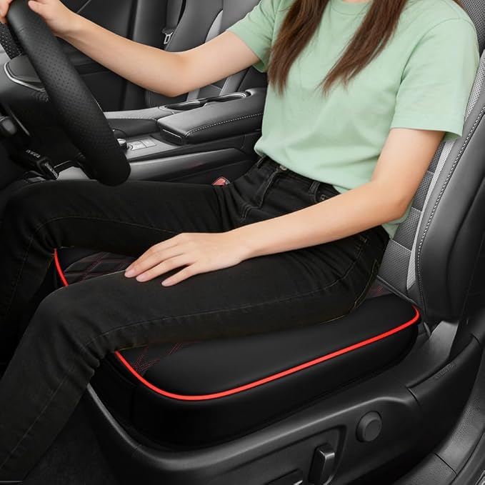 Leather Front Car Seat Covers, Car Bottom Seat Cover, Anti Slip Leather Auto Front Seat Cushion Cover with Storage Pocket, Waterproof Bottom Auto Seats Cushion Pad Mat for Vehicles (Black Red) - Image 6