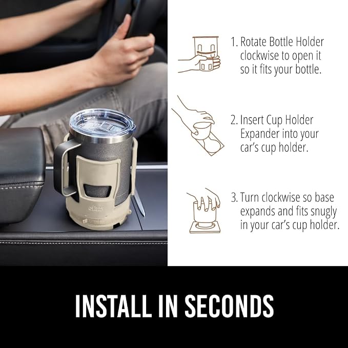 GORILLA GRIP Patent Pending Adjustable Car Cup Holder Expander, Keeps Water Bottle Secure, Expands to Fit 18 to 48 oz Large Bottles, Yeti, Owala, Stanley with Handle, Coffee Mug Insert for Cars, Tan - Image 6
