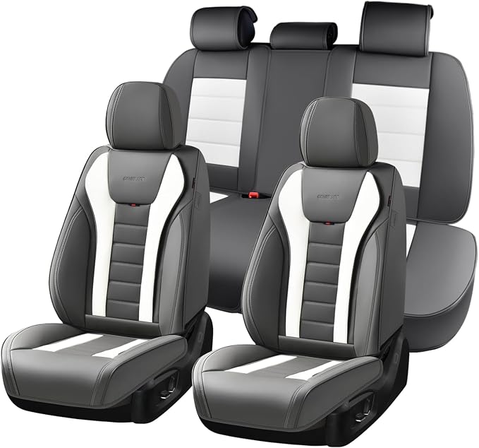 Coverado Car Seat Covers Full Set, Seat Covers for Cars, Front Seat Covers and Back Seat Cover Waterproof Leather Automotive Seat Cover, Universal Car Interior Protectors Cushion for Most Cars by COVERADOAUTO
