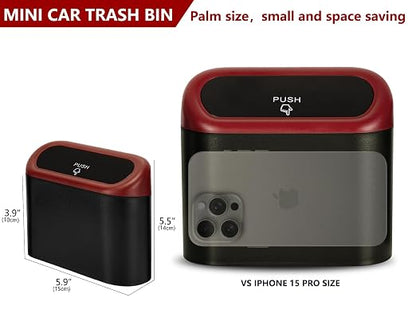 Ginsco Mini Car Trash Can with Lid, Small Car Garbage Can, Cute Leakproof ABS Car Trash Bin, Car Accessories for Interior, Garbage Bin for Car, Home, Office with 60pcs Trash Bags Black/Red - Image 2