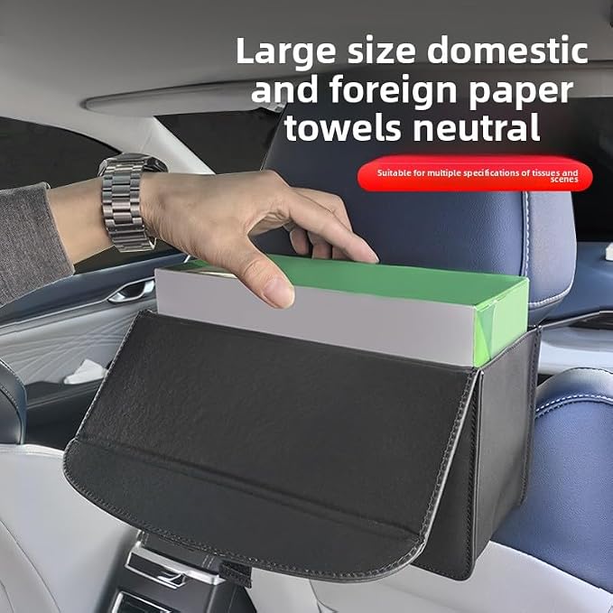 Car Tissue Holder - Backseat Napkin Tissue Organizer, Extra Large Tissue Box Holder for Rectangle Tissue Napkin Box, Made of PU Leather, Black - Image 3