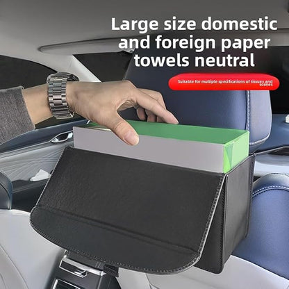 Car Tissue Holder - Backseat Napkin Tissue Organizer, Extra Large Tissue Box Holder for Rectangle Tissue Napkin Box, Made of PU Leather, Black - Image 3