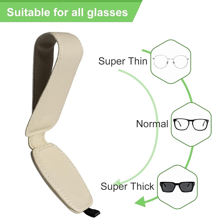 2 Pack Magnetic Leather Sunglasses Holder For Car，Car Visor Accessories And Ticket Card Clip，Fit Different Size Eyeglasses (Beige) - Image 5