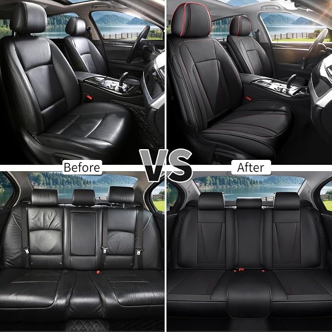 Car Seat Covers Full Set Fit For Hyundai Elantra 2000-2026 ,Black&Red | Premium Faux Leather, Waterproof, Anti-Slip, Airbag Compatible, Breathable, Car Seat Protectors, 2 Rows 5 Seats - Image 6