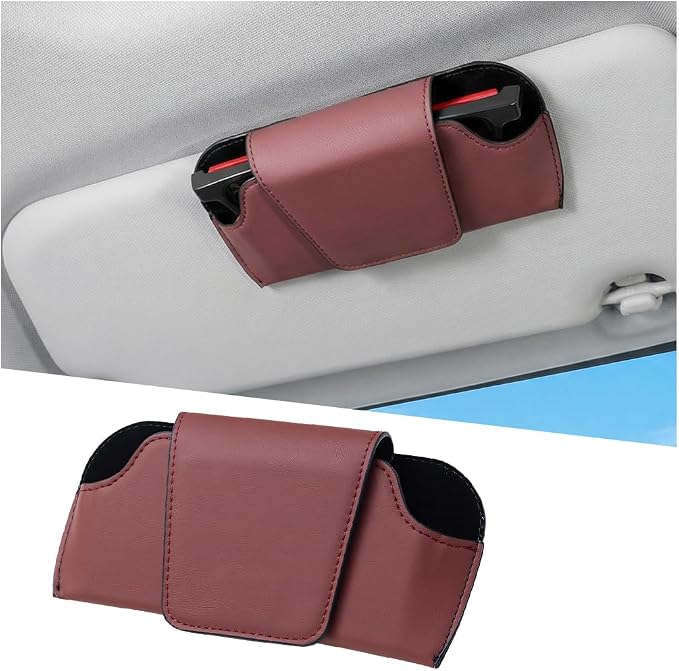 Sunglass Holder for Car Visor, PU Leather Magnetic Vehicle Glasses Organizer Box with Clips, Automotive Interior Eyeglasses Storage Case Accessories, Universal for Most Vehicles (Wine Red) - Image 7