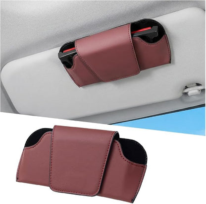 Sunglass Holder for Car Visor, PU Leather Magnetic Vehicle Glasses Organizer Box with Clips, Automotive Interior Eyeglasses Storage Case Accessories, Universal for Most Vehicles (Wine Red) - Image 7