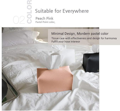Carrotez Tissue Box Cover, [Refined] Modern PU Leather Rectangular Tissue Box Holder - Decorative Holder/Organizer for Bathroom Vanity Countertop, Night Stands, Office Desk 9.5"X5"X5" - Peach Pink - Image 3
