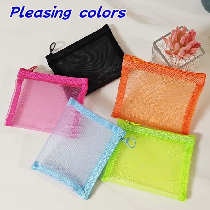 5 Pack Small Mesh Zipper Pouch Bags for Purse, Size 5" x 4" Travel Pouches for Daily Toiletries, Mini Mesh Bags with Zipper, Purse Organizer Pouches Insert (5" x 4") - Image 7