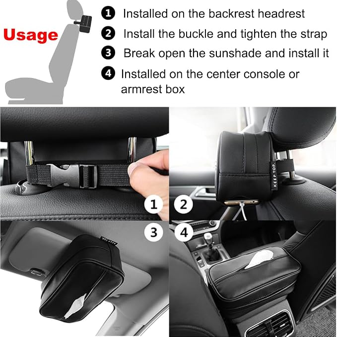 Car Tissue Holder, Travel Napkin Dispenser - PU Leather Fits Most Cars, SUVs, Trucks, and Vans - Image 9