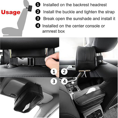 Car Tissue Holder, Travel Napkin Dispenser - PU Leather Fits Most Cars, SUVs, Trucks, and Vans - Image 9