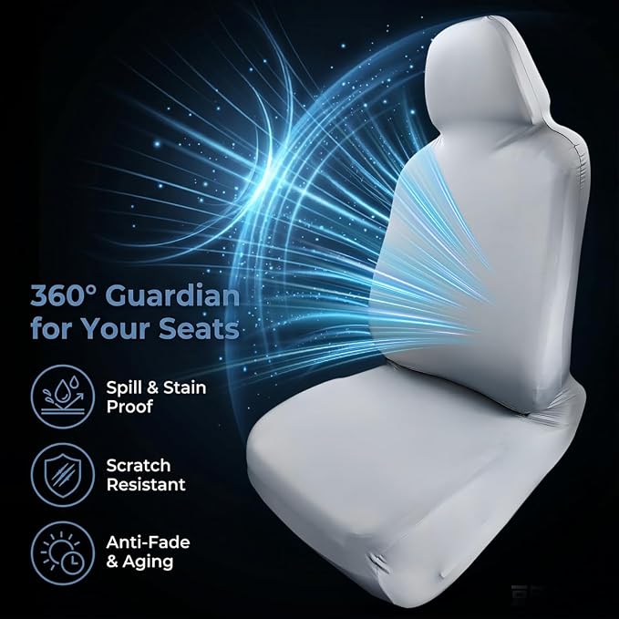 Car Seat Cover, Elastic Waterproof Dustproof Vehicle Front Seat Protector, Scratch Proof Automotive Interior Front Chair Cover Accessories, Universal Fit (Silver Gray) - Image 5