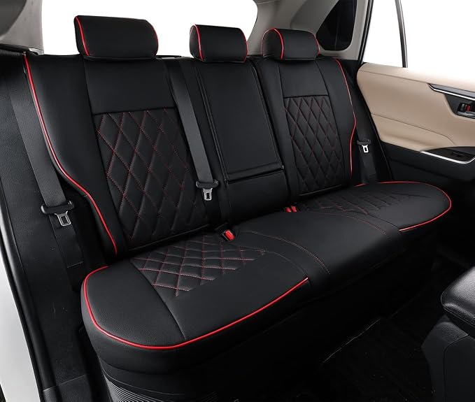 EKR Corolla Seat Cover Custom Fit for Toyota Corolla 2020 2021 2022 L/LE,Leather Car Seat Cover Full Set-Faux Leather(Black with Red Trim) - Image 4