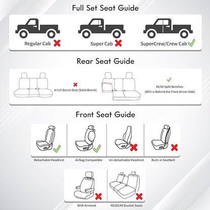 Coverado Premium Leather Truck Front Seat Covers – Custom Fit, Waterproof, Heavy Duty, Anti-Spill, Scratch Resistant Protector for Ford F150 2015-2026, F250-F450, BGray - Image 6