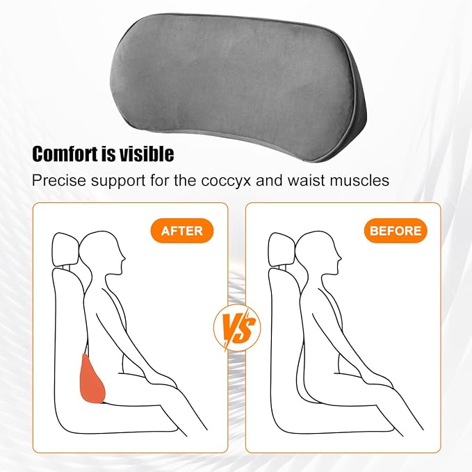 Zpana Car Lumbar Support Pillow, Memory Foam Back Cushion, Dark Gray | Memory Foam Lumbar Support Pillow, Lower Back Pain Relief & Sciatica, Comfortable Driver Seat Pad, Universal Seat Cushion - Image 5